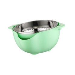 더블 레이어 배수 바구니 과일 야채 세척 그릇 재사용 가능 다기능 가정용 주방용 회전식 배수구 식품 용기, 녹색, PP 스테인레스 스틸