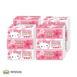 헬로키티 천연펄프 벚꽃 에디션 팝업티슈 3겹 110매 4팩, 12개