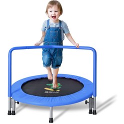 BCAN 36'' Mini Folding Ages 2 to 5 Toddler Trampoline with Handle for Kids Two Ways to Asse, 01 블루.