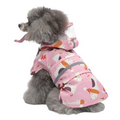 그랑펫 판초형 강아지 우비 레인코트 바람막이, 빨간모자(핑크)