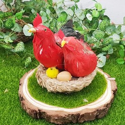 한소픈 닭 둥지 모형 1P 인테리어용품 데코소품 미니어처 농장장식 웨딩장식 새모형 닭모형, 레드