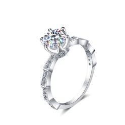 여성용 반지 100% 925 순은 반짝반짝 기하학적 도안 D색 결혼반지 원형 밝게 절단 우아한 보석 모이사나이트