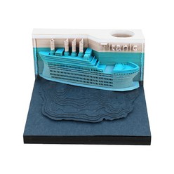 달력 푸른 지구 우주 비행사 오모시로이 블록 3D 메모 패드 종이 스티커 나무 집 LED 조명 선물 아이템, Titanic