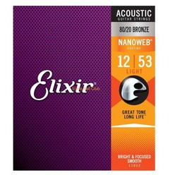 Elixir 엘릭서 기타줄 나노웹 어쿠스틱 80 / 20 브론즈&포스포 브론즈 라이트 슈퍼라이트 기타줄 1253/1152/1047, 브론즈, 12-53