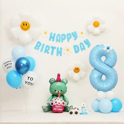 [피앤비유니티] 데이지곰돌이 가랜드형 생일풍선세트, 06-8)데이지곰돌이 가랜드형-블루 숫자8