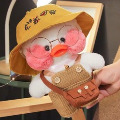 PKTOYS DIY 행운 예쁘다 귀여 오가닉 말하는 볼 빵빵덕 오리 인형 옷 애착 생일 선물 J17, 흰 오리 바쁜 귀여운 갈색 벨트 바지 안경 갈색 가방, 대나무 숯 30cm