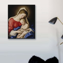 [더벨라] 사소페라토 - 성모 마리아와 잠이 든 아기 예수 Madonna with the Sleeping Christ Child 모던프레임 캔버스액자