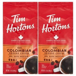 팀홀튼100% 콜롬비아 미디엄-Dark 로스트 그라운드 커피 12 온즈 2팩, 2 Pack