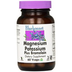 블루보넷 마그네슘 포타슘 플러스 브로멜라인 브이캡 글루텐 프리 비건, 60개입, 1개, 60정