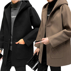 남성 루즈핏 모직 후드 자켓 코트 캐주얼 하프 트렌치 재킷 아우터 데일리 겨울외투
