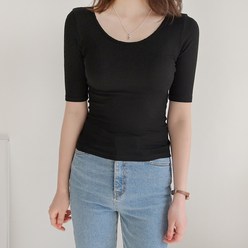 데일리앤 비트윈 슬림핏 5부 스판 레이온 무지 티셔츠
