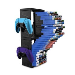 PS5/PS4/Xbox 시리즈 S & X/Xbox용 SIKEMAY 게임 스토리지 타워 범용 비디오 게임 디스크 정리함 4개 컨트롤러 홀더가 포함된 24개 PCS 게임 디스크 박