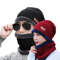털모자 넥워머 일체형세트 여성 남성 겨울모자 니트 기모 비니 귀마개 모자 워머 목도리 방한모자