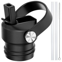 Hydroflask 61.9 (24 21 18온스)용 표준 입구 빨대 뚜껑 하이드로 플라스크 및 기타 물병에 맞는 빨대가 있는 뚜껑 스포츠 캡 탑 교체 액세서리 (불가사리), Black, 1개