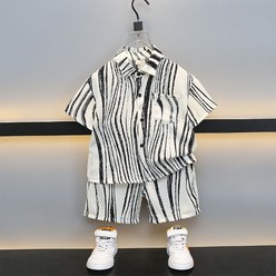 C BA1 지브라 패턴 셔츠 상하세트(19호까지) 수입 아가꼬 수입 아동복 아기옷 여아 남아