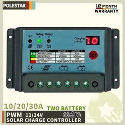 태양광컨트롤러 Polestar 듀얼 배터리 태양광 충전 컨트롤러 시스템 전원 패널 레귤레이터 충전기 10A 20A 30A PWM 12V 24V, 1.10A