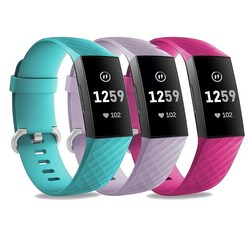 Fitbit Charge 4/Fitbit Charge 3/ Charge3 SE용 밴드 3팩 실리콘 피트니스 스포츠 손목 밴드 여성용 남성용 스몰 라지 (블루-그린+그레이+네이비, Large