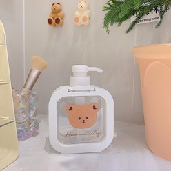 곰돌이 투명 욕실 디스펜서 용기 500ml 샴푸통 핸드워시 목욕용품 세제 액체 리필통, 1개