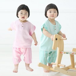 [세이프베이비] 스트라이프 풍기인견 유아상하복 아기인견옷 아기인견잠옷 아기실내복