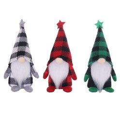 크리스마스 gnome 3pcs 격자 무늬 천 스타 엘프 드워프 장식 Xmas 페스티벌 파티 파티 주방 식탁을위한 트레이 장식, 3개
