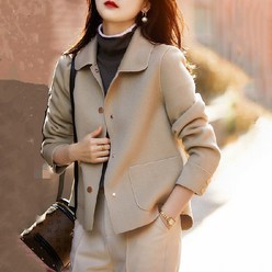 여성 캐주얼 카라 모직 자켓 숏 코트 페단