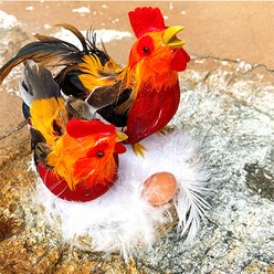 [왓위셀] 미니 닭 모형 (한 쌍) 공예소품 닭 미니어처