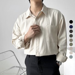 남성용 내추럴 트윌 골지 루즈핏 두꺼운 긴팔 셔츠