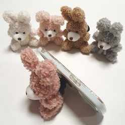토끼인형 스마트폰 그립톡 뽀글 토끼인형 핸드폰 거치대 핑거톡 아띠랑스액세서리, 화이트, 1개