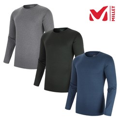 밀레 MILLET 3칼라 남성 남자 봄 가을 간절기용 기능성 적용 부드러운 멜란지 원단 긴팔 라운드 티셔츠