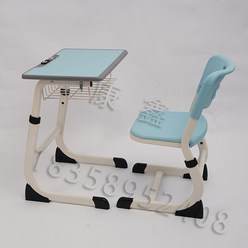 학원 책상의자세트 1인용책상세트 일체형 책상의자 학원용, 하늘색