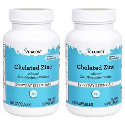 Vitacost 비타코스트 킬레이트 아연 알비온 Chelated Zinc Albion Zinc Glycinate Chelate 180캡슐 2팩, 180정, 2개