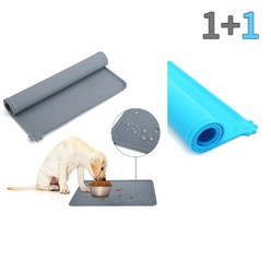마이펫두잇 반려동물 실리콘 논슬립 흘림방지 방수 식기매트, 그레이+블루, 2개, 그레이+블루