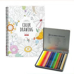 위니즈 스프링 컬러드로잉 색연필 세트 컬러링북 쉬운버전 시니어 어른색칠공부, 컬러링북+24색 색연필