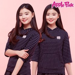 애플핑크 여아 7부 스트라이프 후드 티셔츠 APK8M138