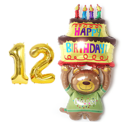 파파 파티 곰돌이 토끼 풍선 생일 파티 숫자 풍선 세트, 케익곰돌이 12, 1세트