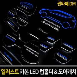 카이만 [싼타페DM] 자동차 일러스트 카본 LED 컵홀더 & 도어캐치, LED도어캐치 (LED색상:레드), 1세트