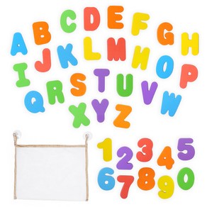 아띠래빗 유아용 아쿠아 목욕놀이 스티커 장난감 + 그물망 보관함 세트, 숫자, 알파벳