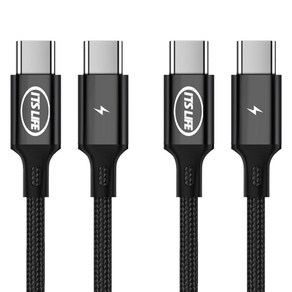 이츠라이프 C타입-C타입 칸쿤 60W PD 고속 충전 케이블, 2개, 60cm, 블랙