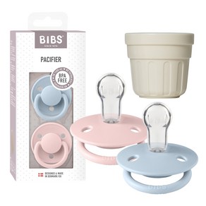 BIBS 디럭스 실리콘 쪽쪽이 2종 + 전용캡 세트, ONE SIZE(36개월미만), 1세트, 베이비블루 + 블라썸