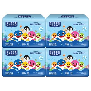 슈퍼대디 아기상어 매직슬림 썸머 팬티형 기저귀, 대형(L), 104매