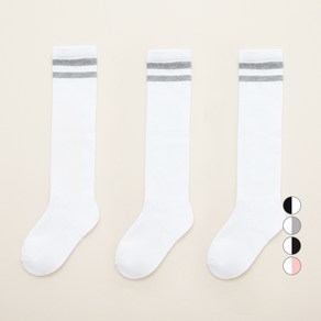 베이스알파에센셜 아동용 스트라이프 니삭스 화이트 + 그레이 3세트