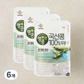 행복한콩 두부 국산콩 100퍼센트 두부 부침용, 180g, 6개