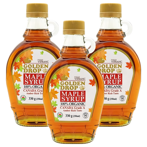 골든드롭 100% 유기농 메이플 시럽 캐나다 A등급 앰버리치, 250ml, 3개