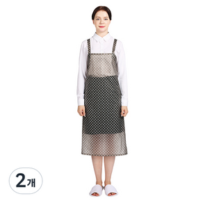 웰프런 반투명 우레탄 유니도트 방수 앞치마 중, 블랙, 2개