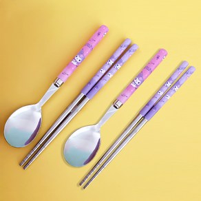릴팡 아동용 쿠로미 가벼운 진공스텐 심플 수저 2벌 세트, 혼합색상, 숟가락 2p + 젓가락 2p, 1세트