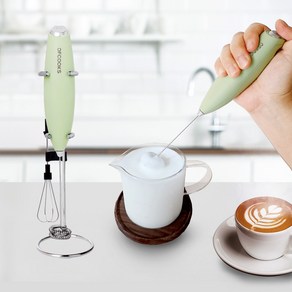 오브쿡스 미니 전동 라떼 우유거품기 휘핑기 4P 세트, 올리브그린