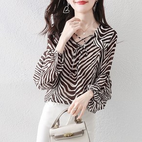 루스리더 여성 레오파드 시스루 가오리핏 블라우스 E1271