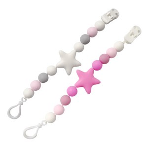 아가프라 스타 실리콘 쪽쪽이클립/치발기 신생아 출산준비 스트랩 홀더, 1세트, 화이트+핑크