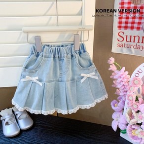 알리팡 여아 청치마 데님스커트 귀여운 리본 레이스