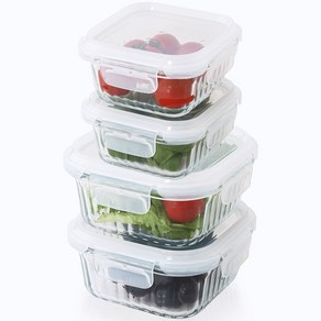 네오플램 스탠다드 내열유리 반찬통 밀폐용기세트 정사각 혼합4P 320ml 2p 520ml 2p, 1세트, 웨이브락 정사각 혼합4p세트